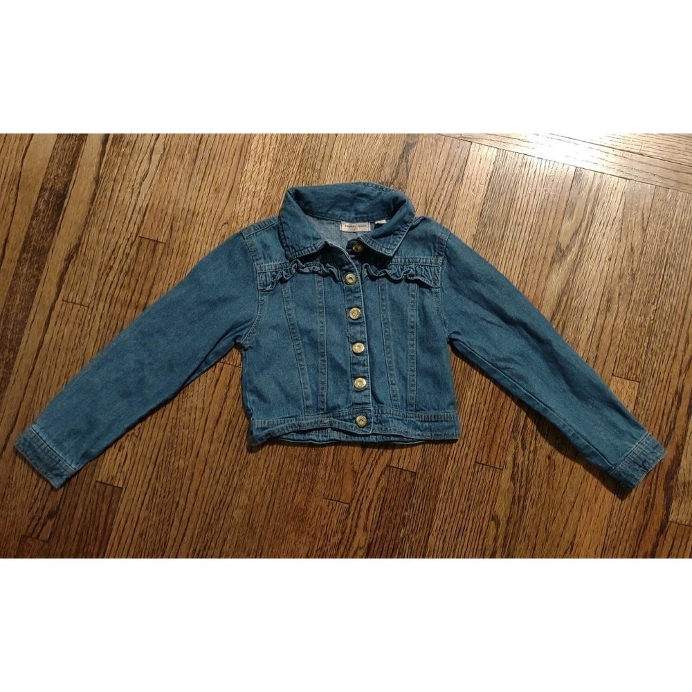 Nanette Lepore Girls Blue Denim Ruffle Front Button Down Jean Jacket Size 6